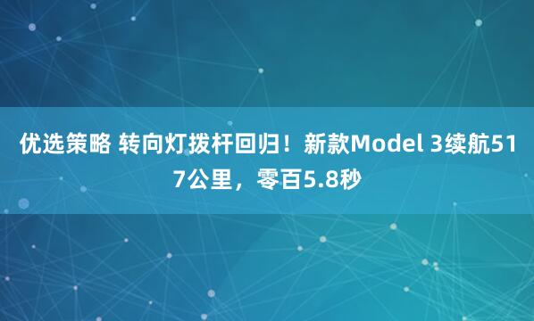 优选策略 转向灯拨杆回归！新款Model 3续航517公里，零百5.8秒